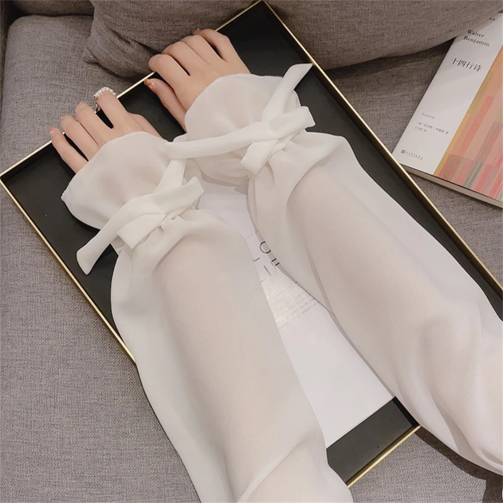 Chiffon Bow Sleeve Cover Women\'s Sun Protection Ice Sleeve Summer Loose Arm Sleeves Solid Warmers Cover Fashion Accessories