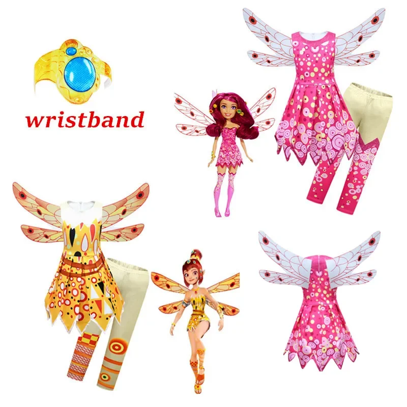 2023 Children Halloween Cosplay Costumes for Kids Girls Mia and Me Clothing Dress Wing Handband Birthday Party Carnival Clothes