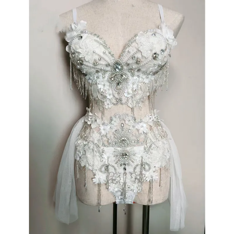 

Sexy Pole Dancing Costume Nightclub Bar DJ Gogo Performance Rhinestones Bikini Dancer Team Rave Outfits Music Festival Clothing