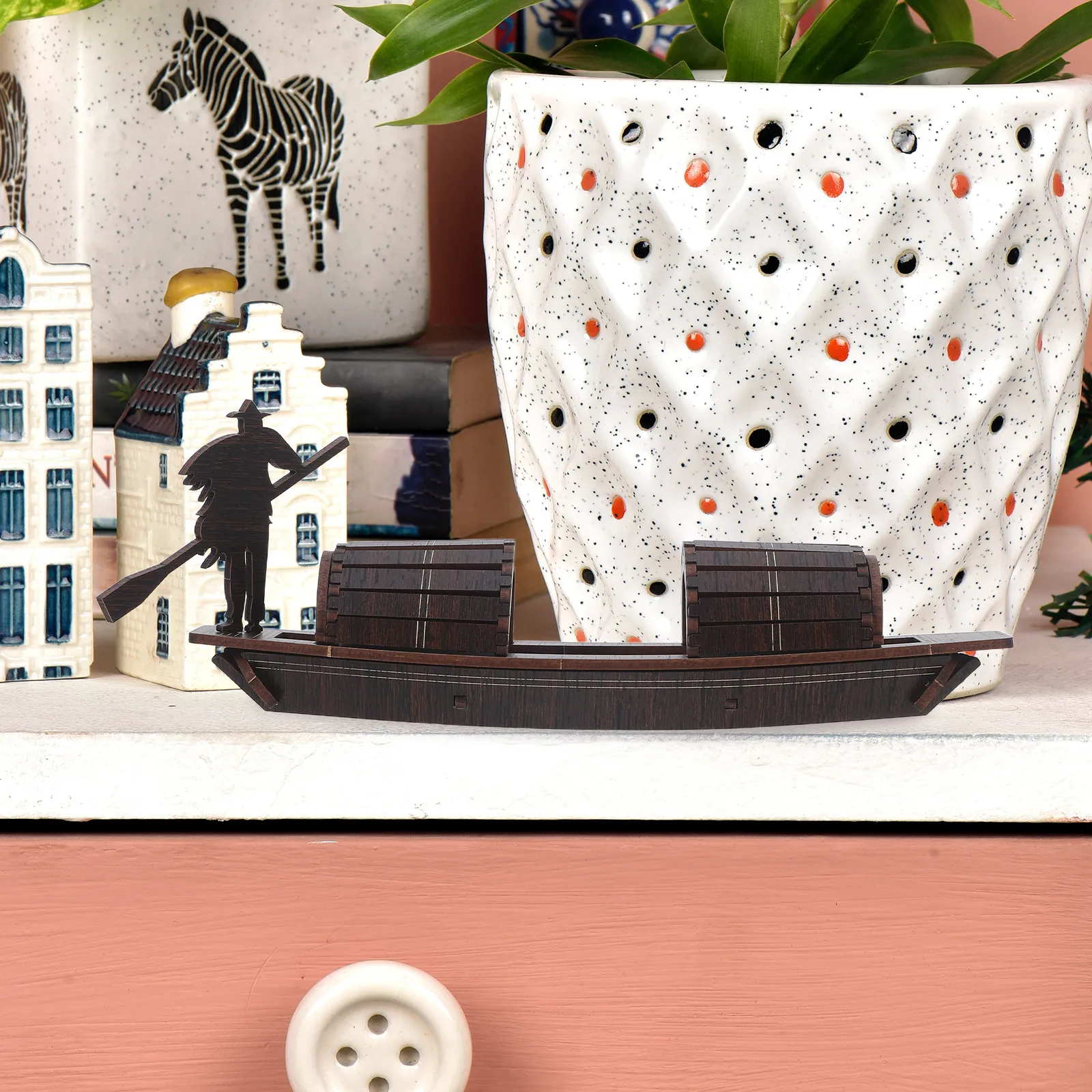 

Miniature Wooden Fishing Boat Sculpture Wood Ship Tabletop Decoration Living Room Bedroom Office Vintage Nautical Small Sailboat