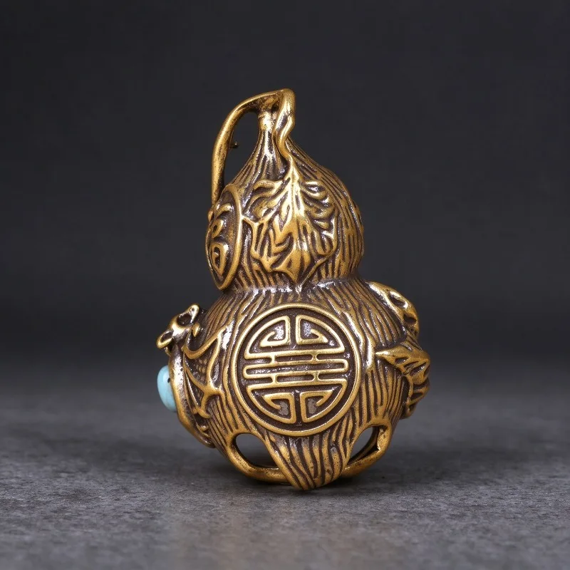Antique Brass Gourd Bell Figurine Retro Calabash Pendant Desktop Ornament Home Table Decor Vintage Craft Collectible Gift