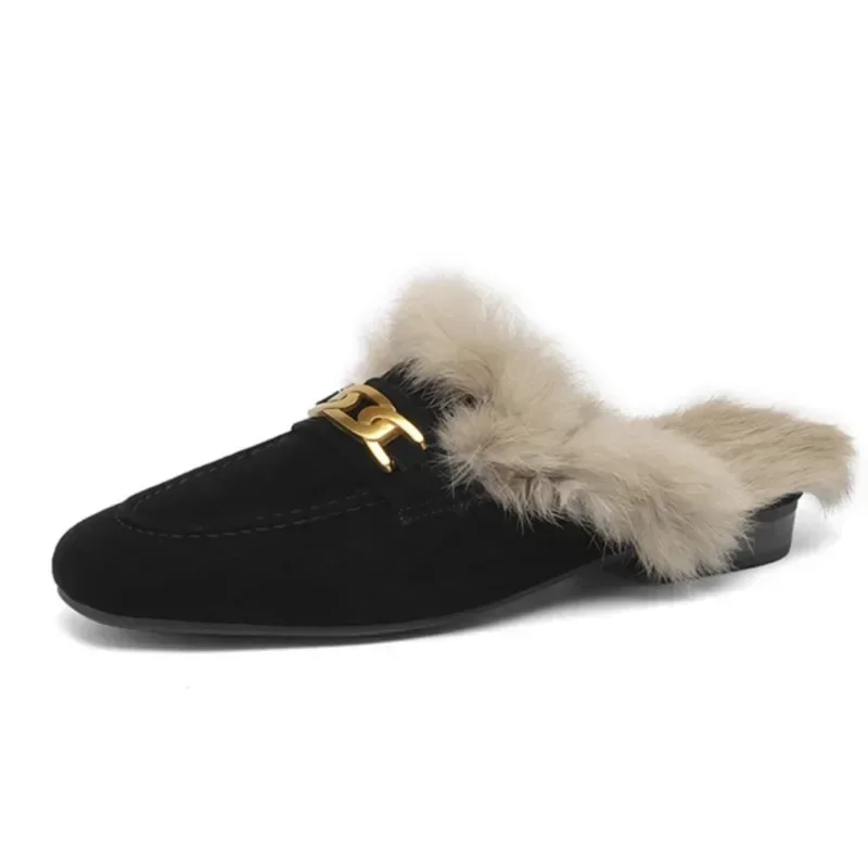 Winter Women Suede Warm Fur Slippers Brand Luxury Mules Flats Shoes 2025 New Short Plush Flip Flops Designer Cotton Shoes Mujer