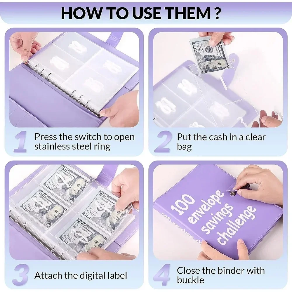 100 Envelope Challenge Binder Save Savings Challenges Loose-Leaf Binder Budget Binder With Cash Envelopes Money Organizer System