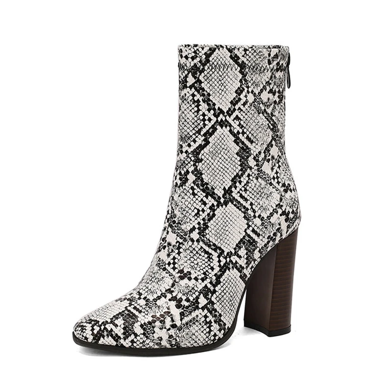 

SIMLOVEYO Women Ankle Boots Pointed Toe 10cm Block Heels Leather Red Leopard Blue Party Fashion Big Size US17 45 48 50 Autumn On