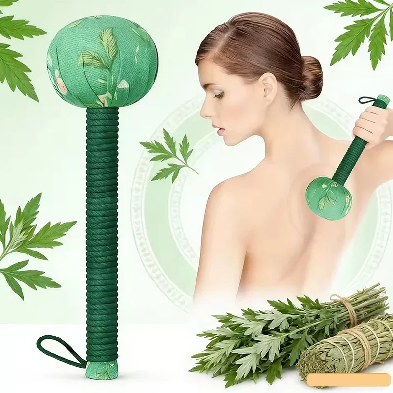 Long-Handled Wormwood Massage Hammer for Lymphatic Drainage, Manual Full Body & Back Massage Tool, Nylon Material