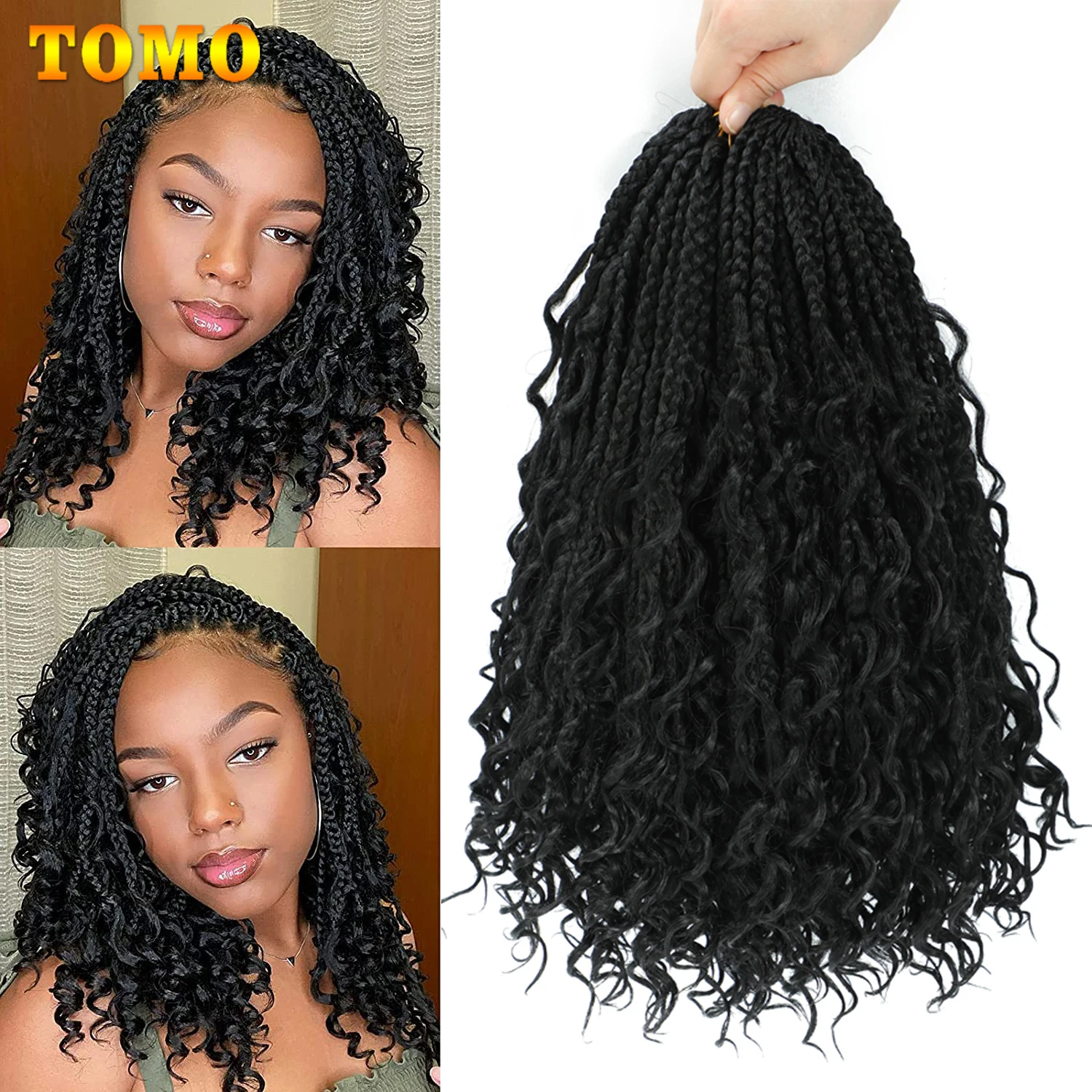 

TOMO 14 18 " Goddess Box Braids Crochet Hair Boho Box Braids With Curly Ends Ombre Color Synthetic Braiding Hair For Black Women