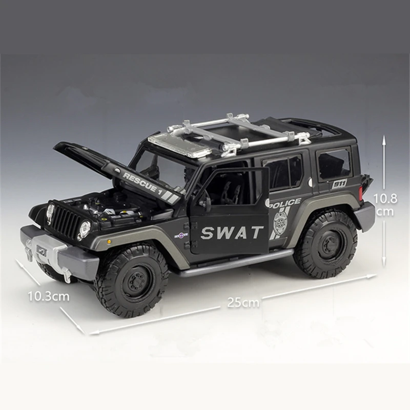 نموذج سيارة جيب رانجلر روبيكون من سبيكة الانقاذ ، مركبة على الطرق الوعرة ، معدن دييكاست ، هدايا المحاكاة ، 1:18