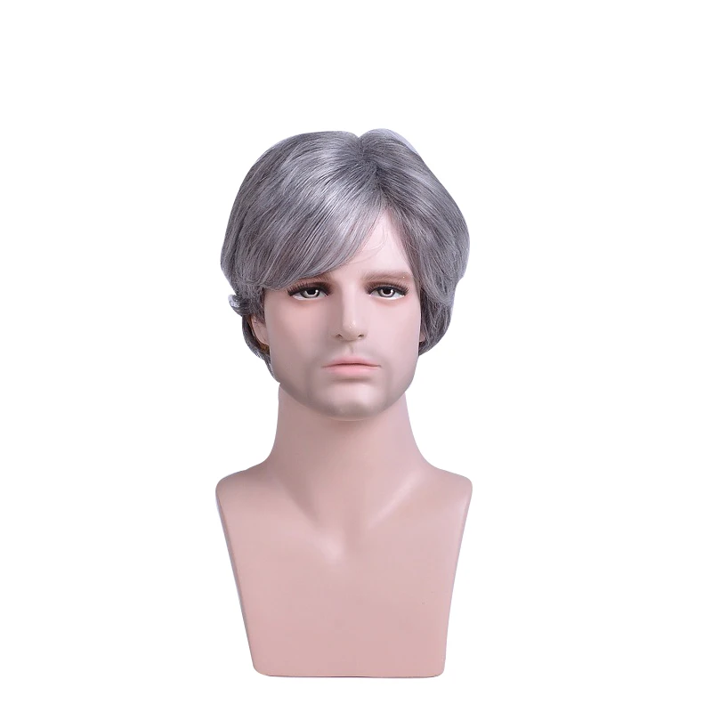 HANEROU Pixie Cut Straight Men\'s Wig Grey White Ombre Synthetic Short Natural Wig for Daily Party Heat Resistant Fiber