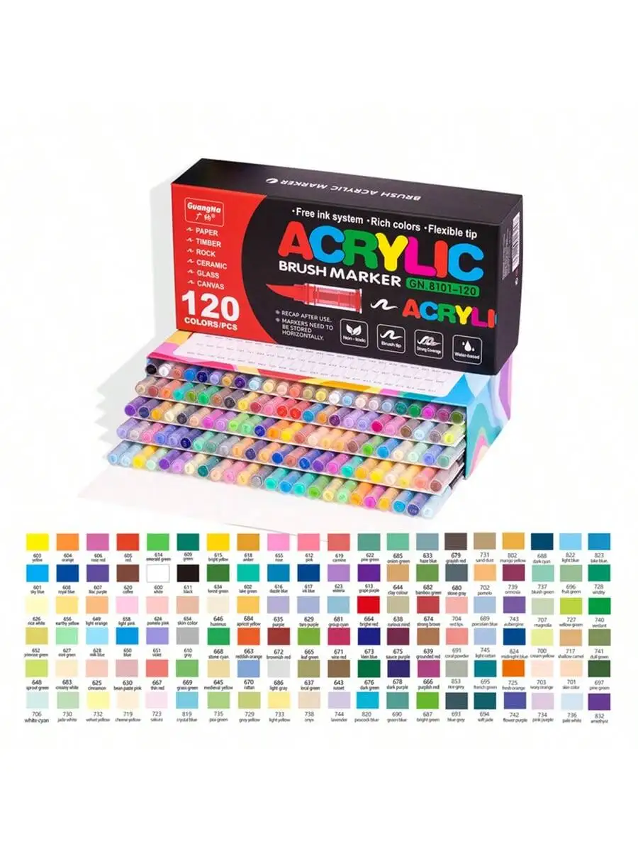 GuangNa 12/24/72/168/288 Kleuren Acrylverfmarkers, Zachte Penseel Studenten Graffiti Schilderstiftenset, Festival Cadeau DIY Markers
