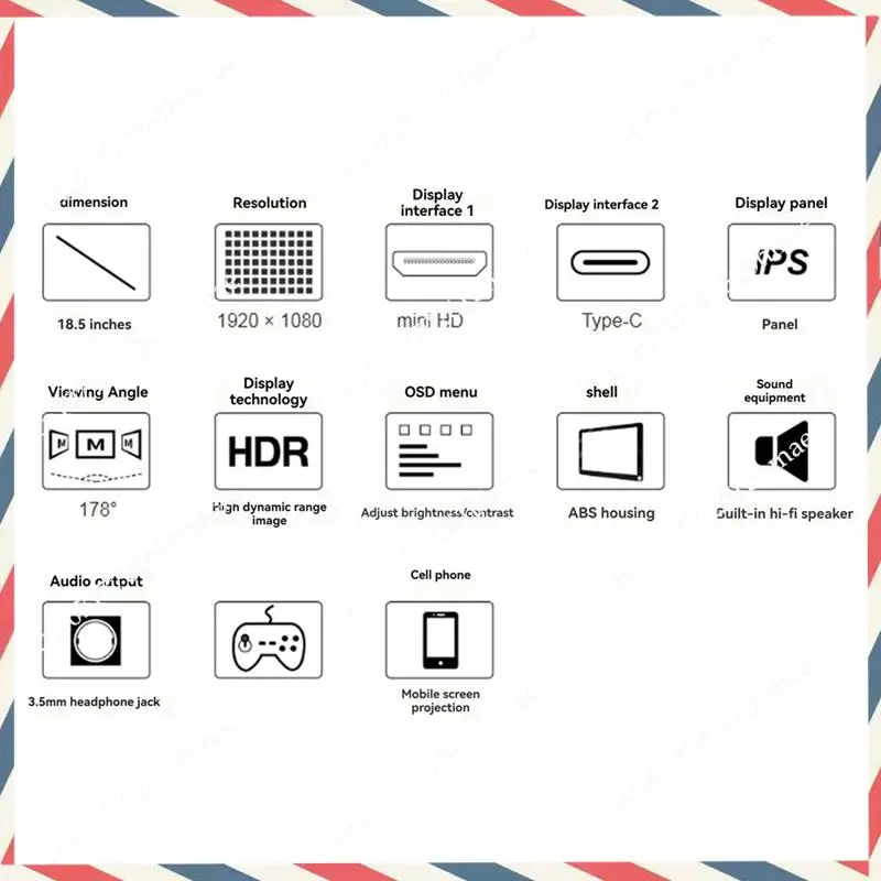 -A21Z 18.5-Inch Touch Screen LCD Portable Type-C/Minihdmi-Compatible Interface IPS Display For Raspberry Pi 5, Mobile Phone US P