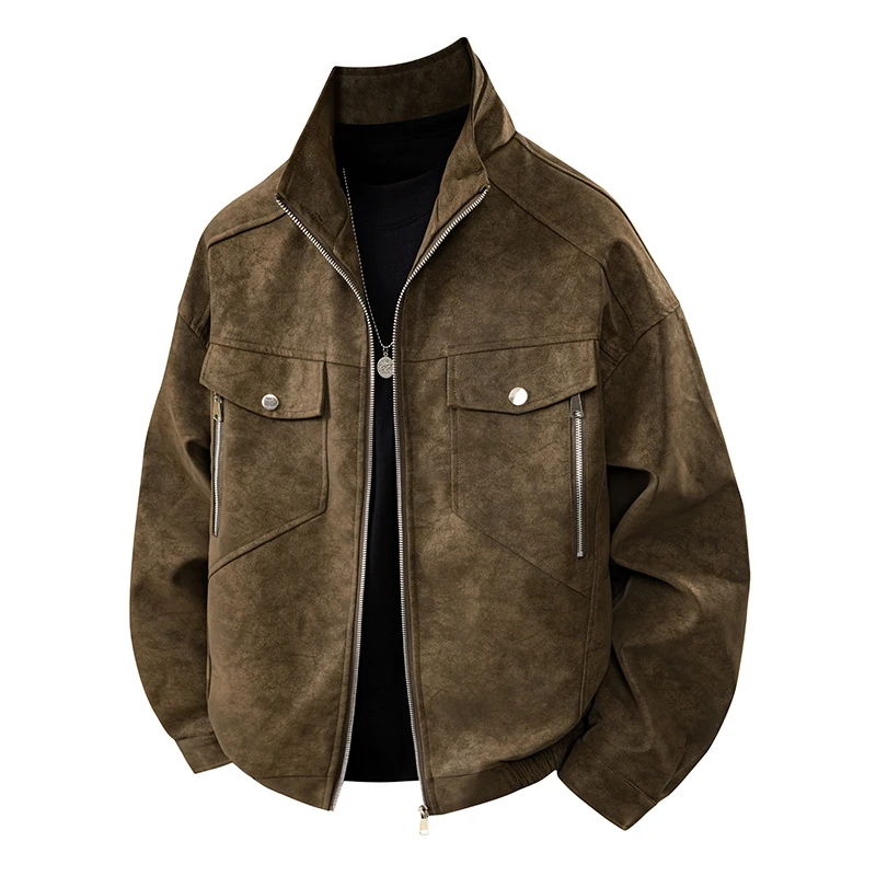 

Trendy Casaul Jacket Men's Spring and Autumn PU Leather Jacket, Men's Baseball Collar Motorcycle