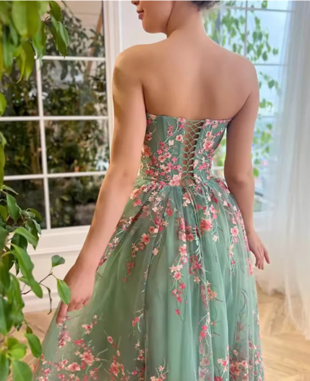 Graduation Gown Long Wedding Party Dress Women Elegant Luxury Fairy Skirt Line A customized Flowers Coming of Age Ceremony Green