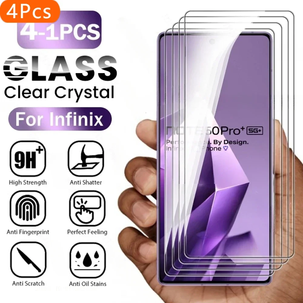 

4Pcs 9H Clear Tempered Glass For Infinix Note50 Note 50 Pro+ Pro Plus Note50Pro 50x 5G Screen Protectors Anti-Scratch HD Film