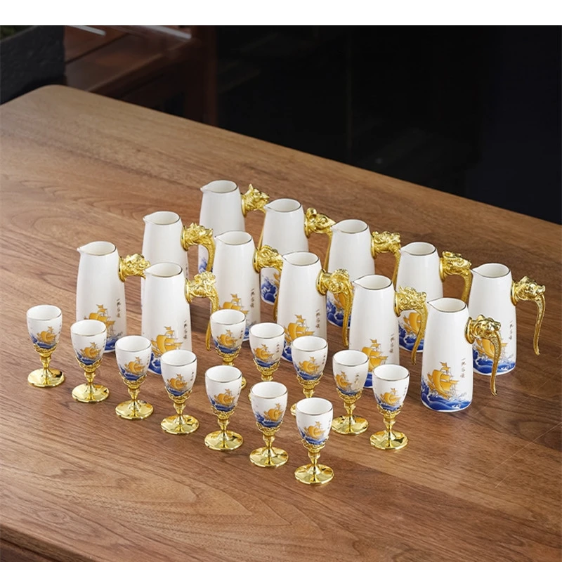 Sailboat Ceramic Wine Set Chinese Maotai Brandy Vodka Strong Cup Divider Family Gathering Bar Accessories Gift