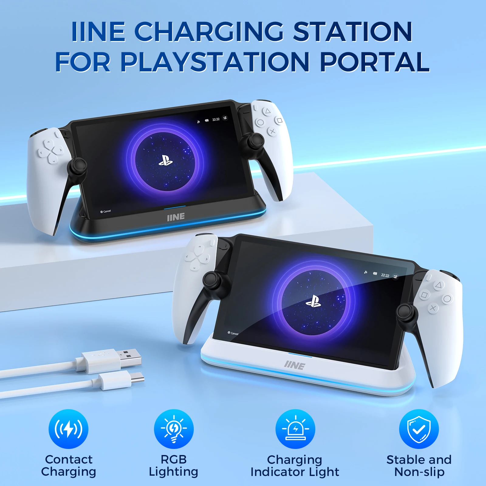 IINE Charging Stationfor Playstation Portal / Type-C Contact Charging & Triple Protection for Safety Charging