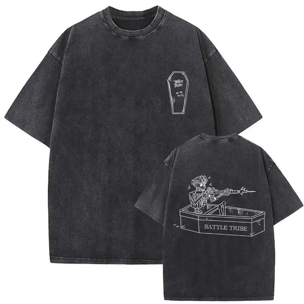 Forward Observations Group Death Follows Courage Leads Skeleton Vintage Washed T-shirt Men's Military Tactical Warrior T Shirts
