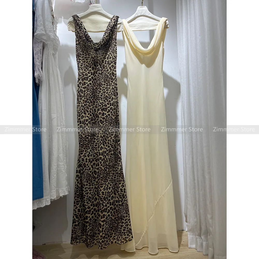 

Women's new high-class sense of retro sexy V-neck leopard print Slim halter dresses