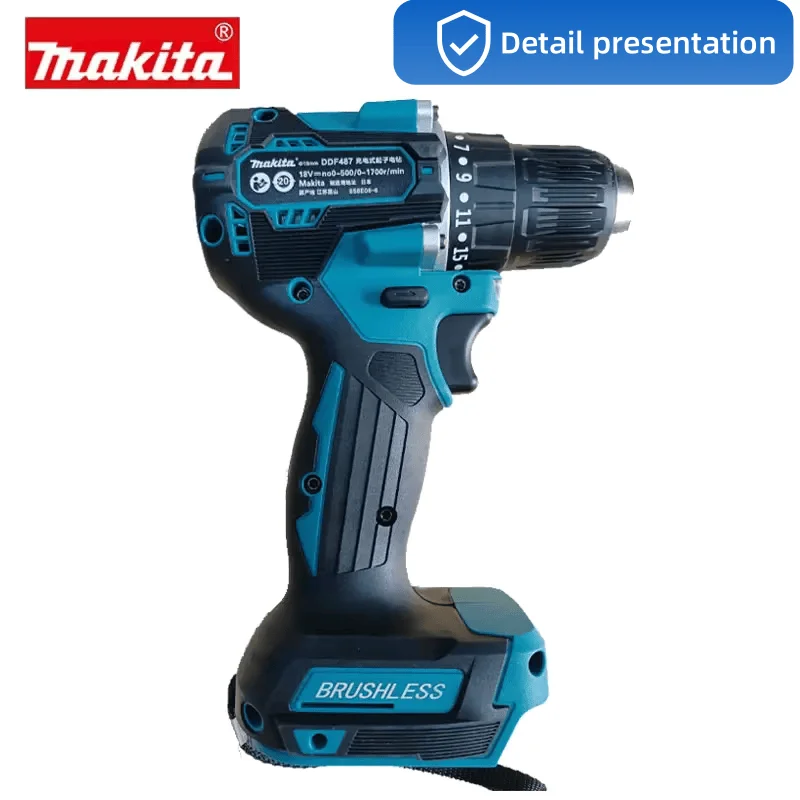 Makita Rechargeable Drill DDF487 Multifunctional Household Electric Drill 18V Lithium Battery Brushless Electric Screwdriver