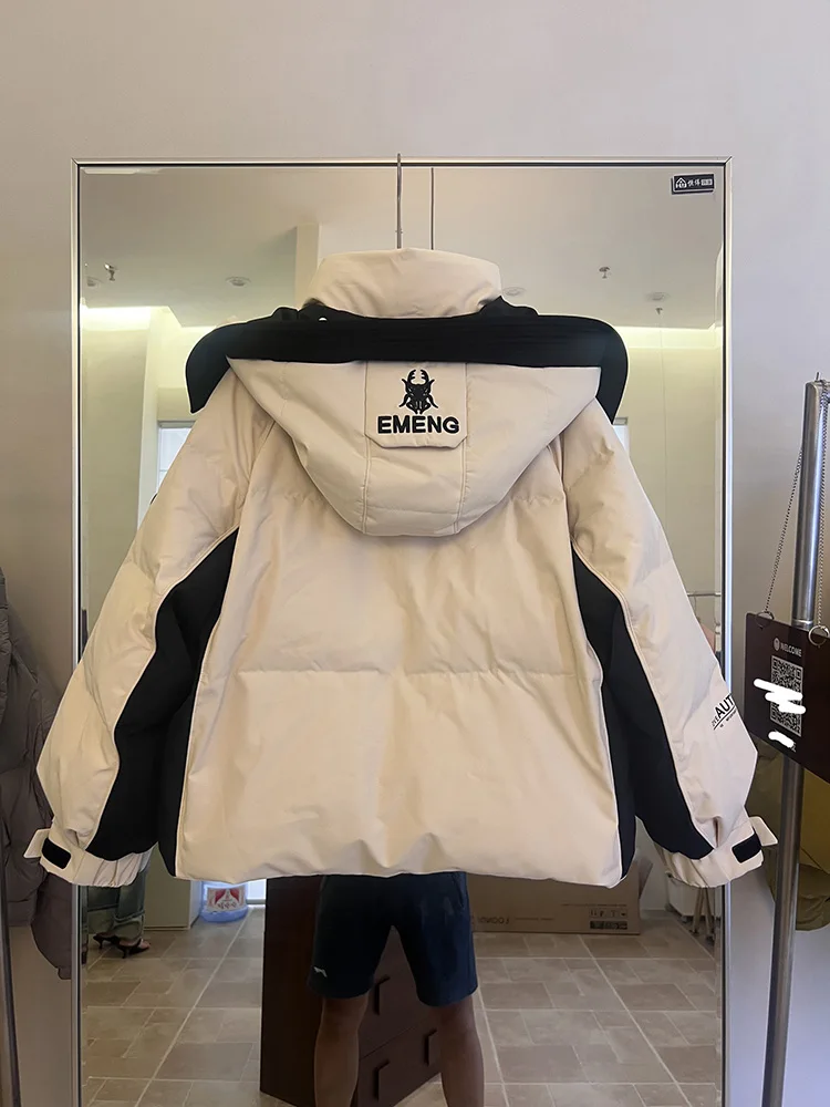 Version coréenne couleur bloquée à capuche décontracté polyvalent blanc canard doudoune femmes mode hiver nouvelle doudoune