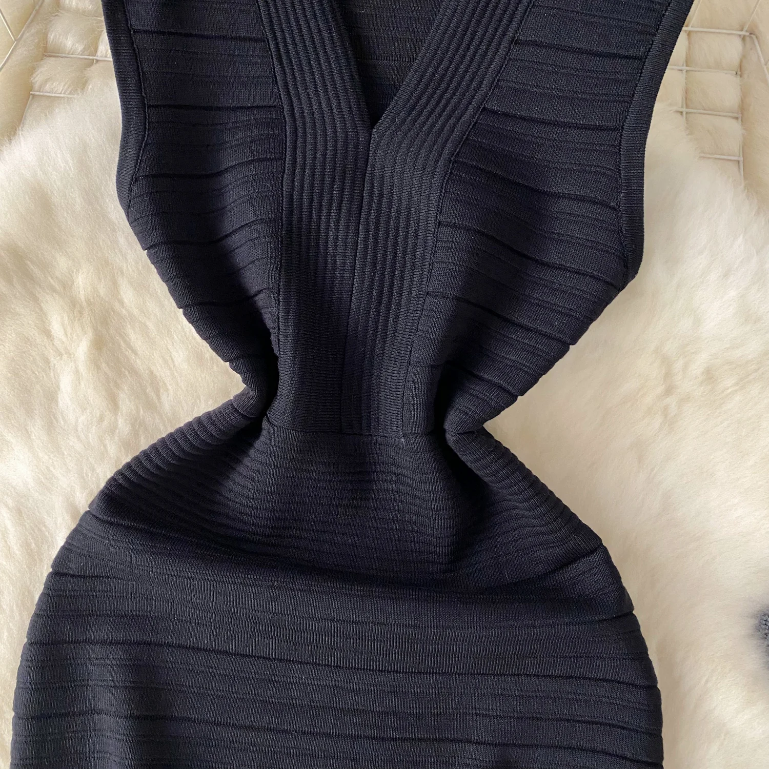 Summer New Bodycon Basic Women Knitting Dress Sleeveless V Neck Tank Ladies Elastic Waist Solid Streetwear Dresses