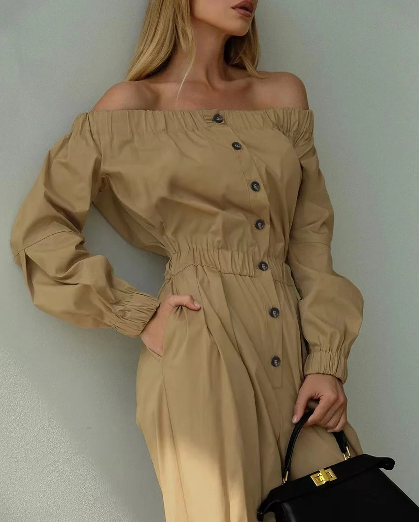 Boat Neck Off Shoulder Jumpsuit Women Sexy Wide Leg Long Jumpsuit 2023 Summer Cargo Pants Jumpsuit