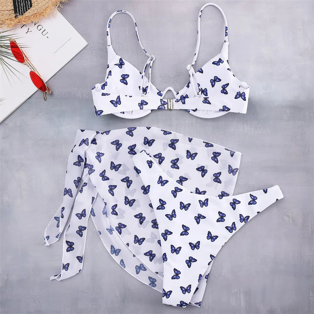 Butterfly V-Bar Bügel-BH, Damen-Badebekleidung, Bikini, dreiteiliges Bikini-Set, Sarong, Badeanzug, V3025 – Detail 27