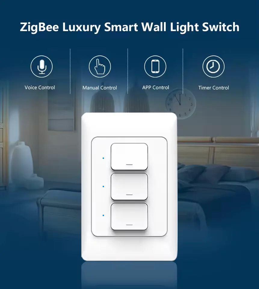VBU Tuya Zigbee 3.0 Smart Wall Switch Wall Push Button Physical Switches Smart Wireless Voice Remote Control Google Home Alexa