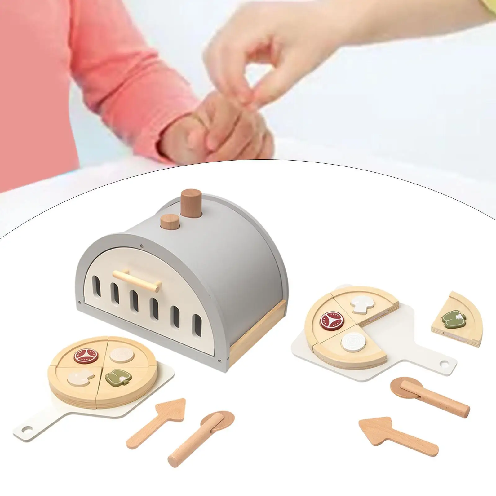 Holz-Pizza-Spielzeug-Spielset, frühes Lernen, so tun, Backen, Kochen, Entwicklung, Lernspielzeug, Rollenspiel für Kinder im Alter von 3–6 Jahren