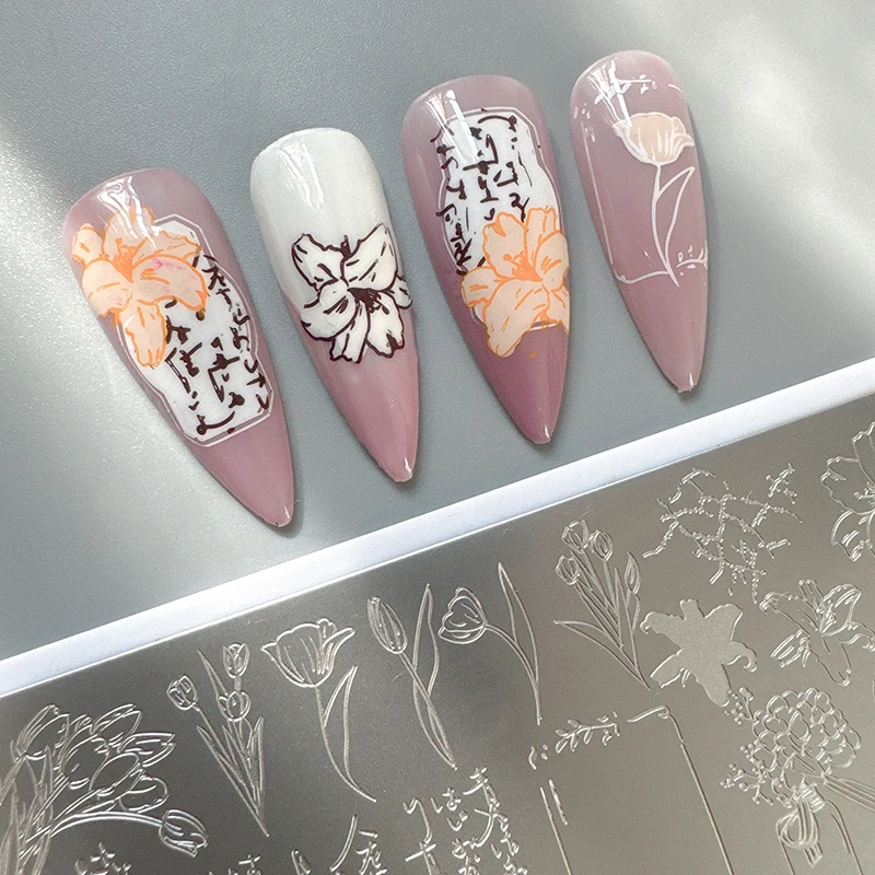 XMQ STAMPING PLATESNAIL ART TIGER LILY TEMPLATE IMAGEPLATES