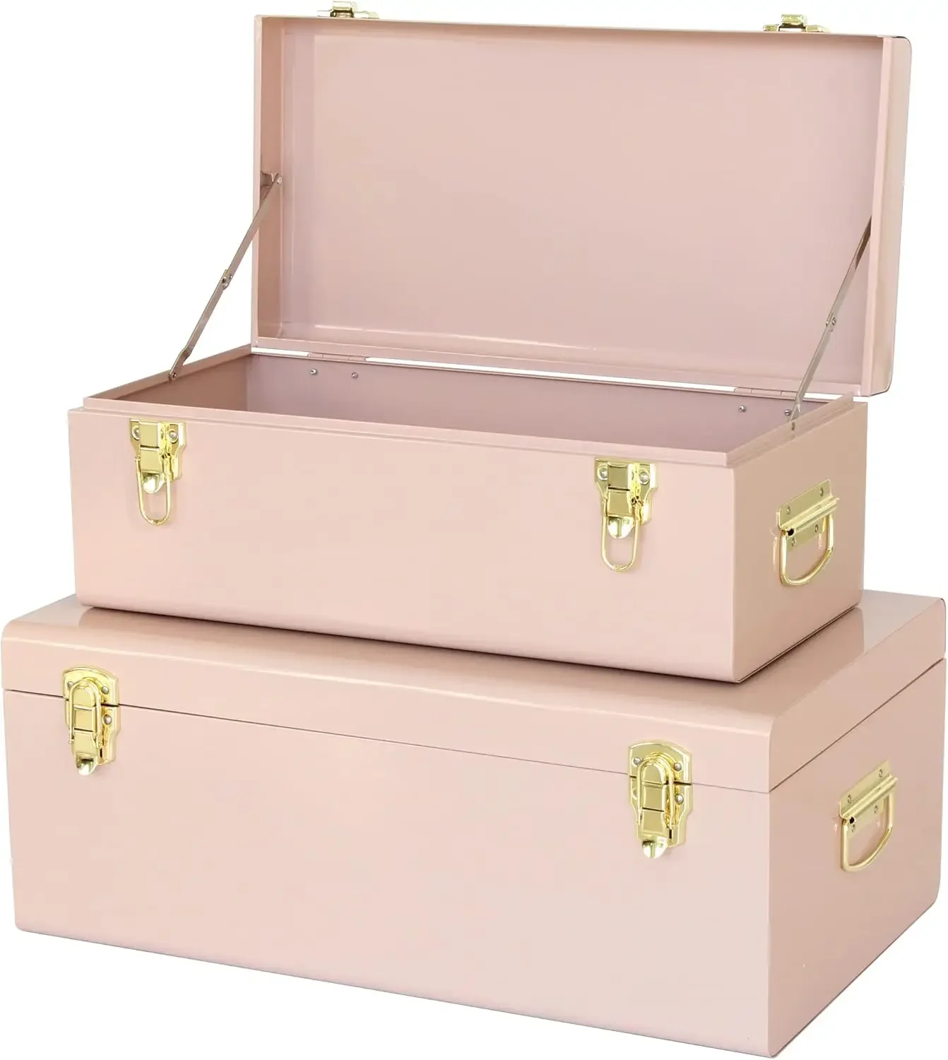 Pink Steel Storage Chests Set Of 2 Bedroom Organizer Dorm Trunks Home Decor Boxes