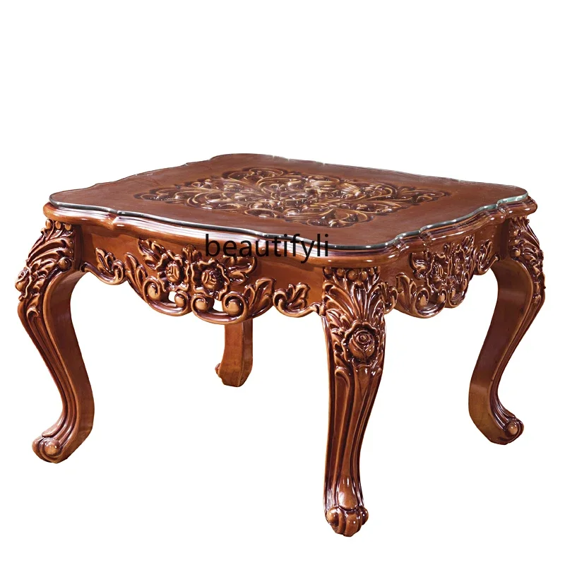 European all solid wood oak wood carving lace table American luxury corner table living room combination