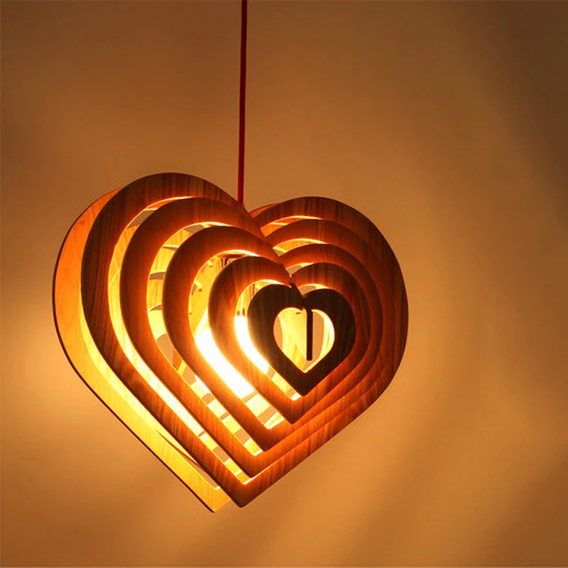 

Heart-shaped wood pendant lights romantic light for room Modern wood Water Drop shaded hanging light restaurant decoration