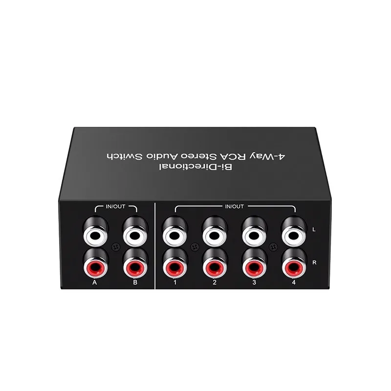 4-Port L Stereo Switcher Two-Way RCA Switching Splitter Sharing Active Speakers