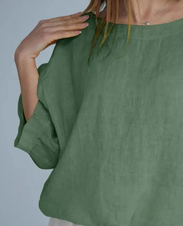 レースパッチ巾着裾シャツカジュアルオフショルダーボヘミアンルーズトップ