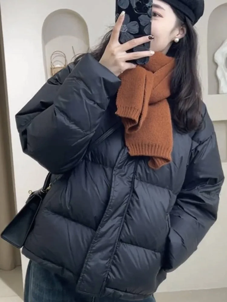 

Women's down Cotton Jaet Thi Warm Casual Bread Sle Outerwear Zipper Closure ort Loose Fit Korean Version Pure Color