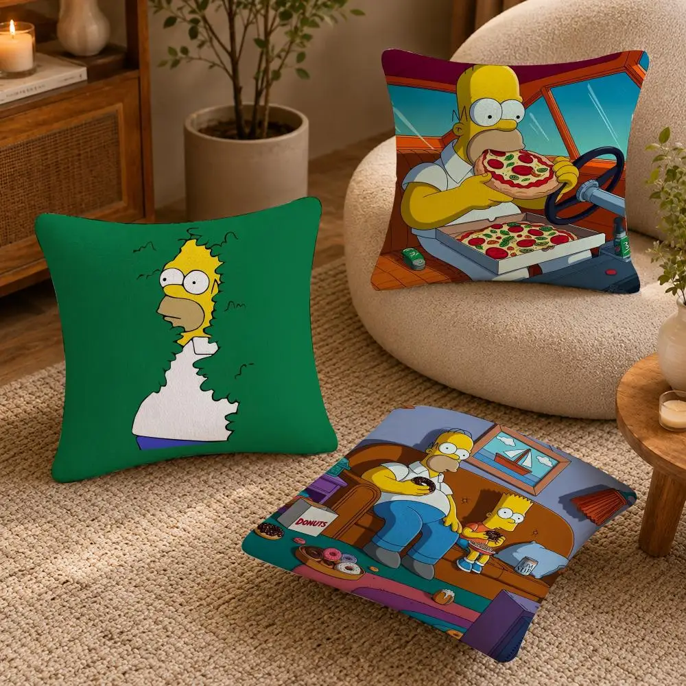 Hot T-TThe S-Simpsons Cushion Cover Soft Short Plush Pillow Case Double Sided Print Washable Sofa Bed Home Decor Gift