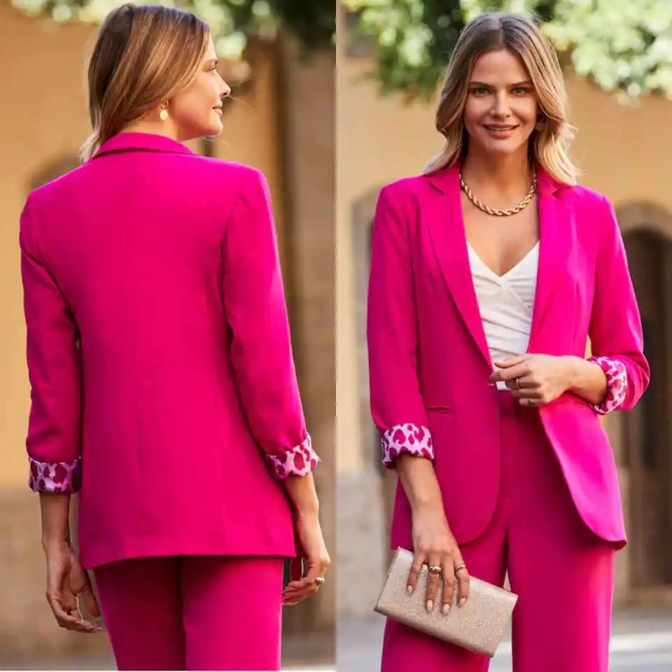 Leopard Print Women's Suit 2 Piece Jacket Pants Notch Lapel One Button Street Occasion Daily Party Commuting Customized