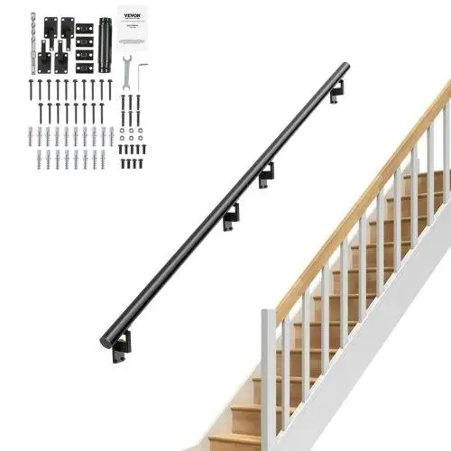 7ft Wall Mount Aluminum Alloy Handrail for indoor for outdoor Stairs, 440lbs Capacity, Installation Kit Included