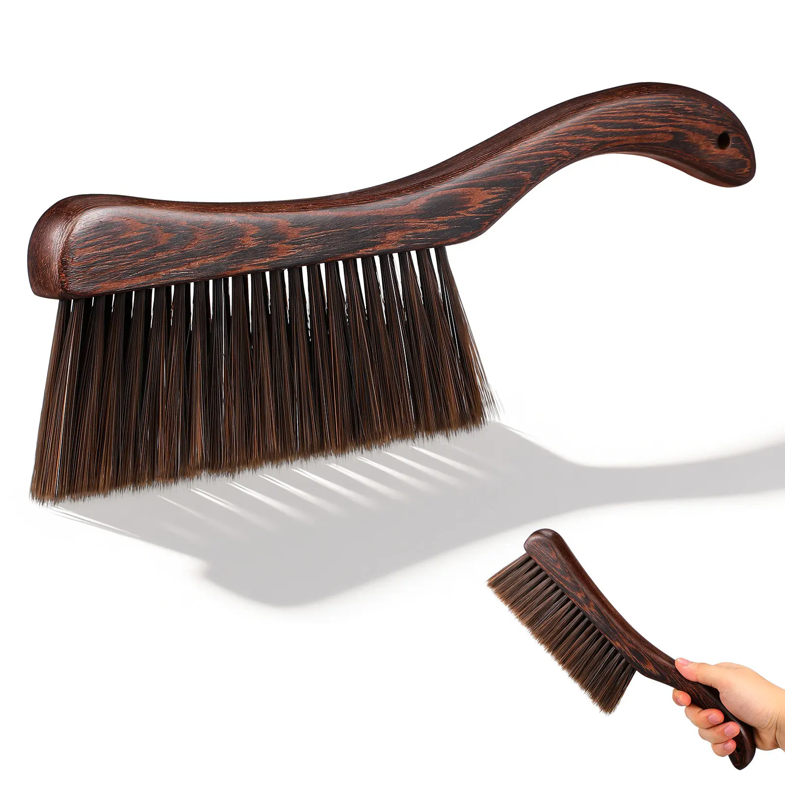 Wooden Bench Dust Brush Soft Horse Hair Bristles Handheld Cleaner for Sofa Car Bed Fireplace
