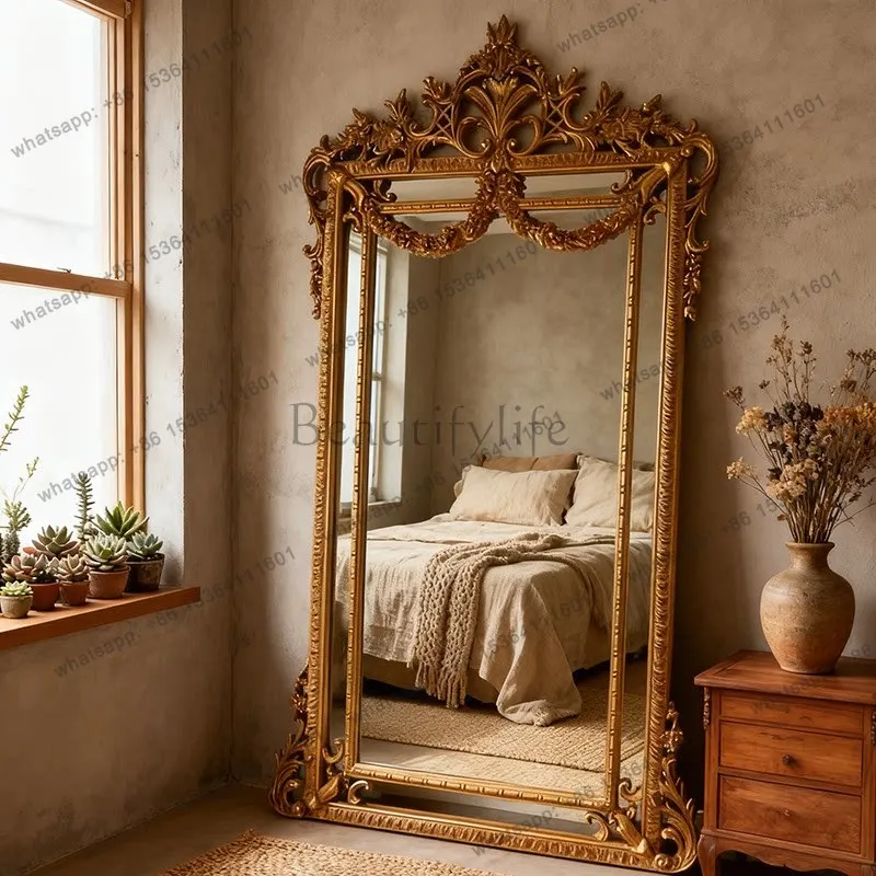 

Vintage full body European home carved floor mirror living room bedroom full-length mirror
