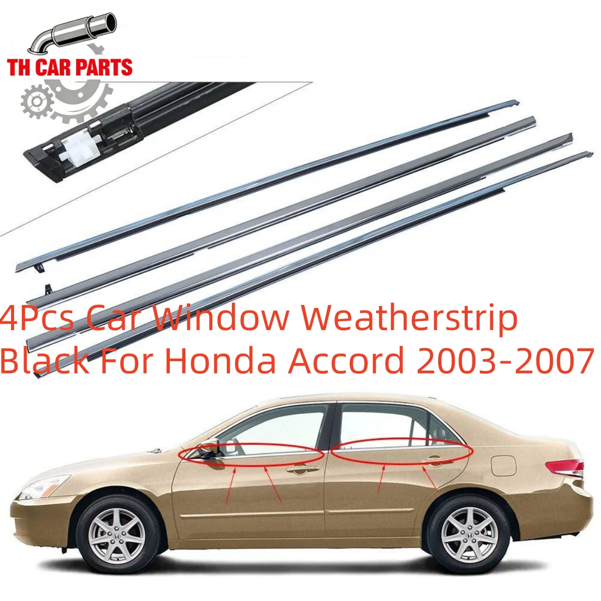 

4Pcs Car Window Weatherstrip Black For Honda Accord 2003-2007 Car Weatherstrip Window Moulding Trim 72410-SDA-A11 72450-SDA-A11