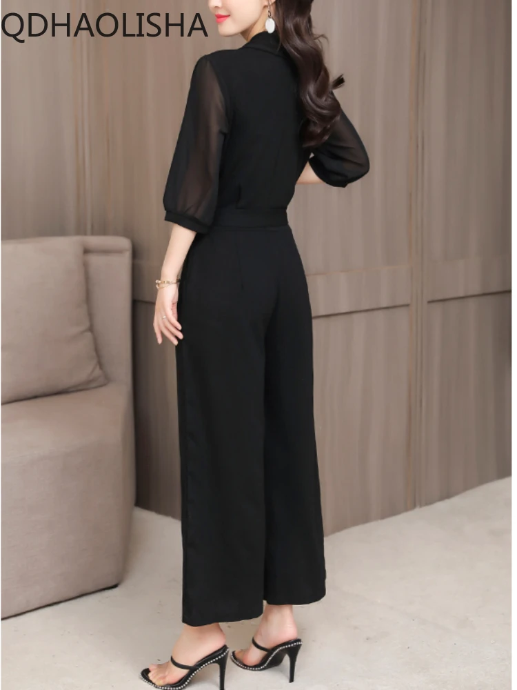 New in High Waist Jumpsuit Woman Clothes Korean Fashion Elegant Commuter Black Wide Leg Jumpsuit Set for Women Spring Streetwear