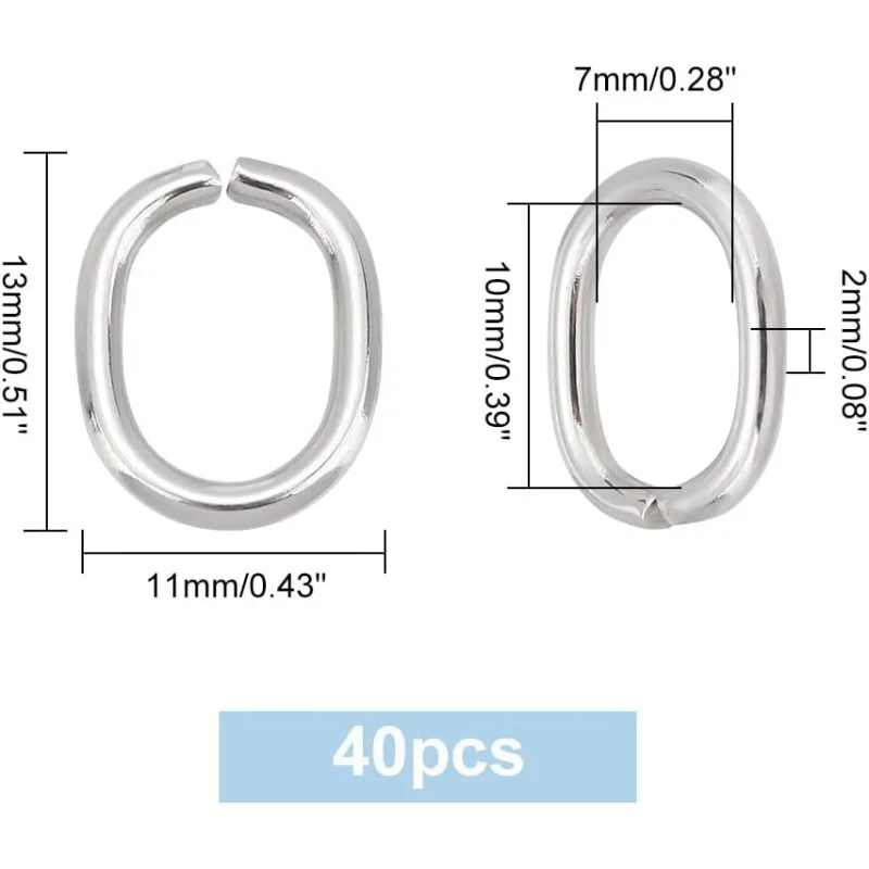 40pcs 304 Stainless Steel Jump Rings Oval Jump Rings 18-Gauge O Rings 13×12mm Closed Jump Rings for Earring Bracelet Necklace