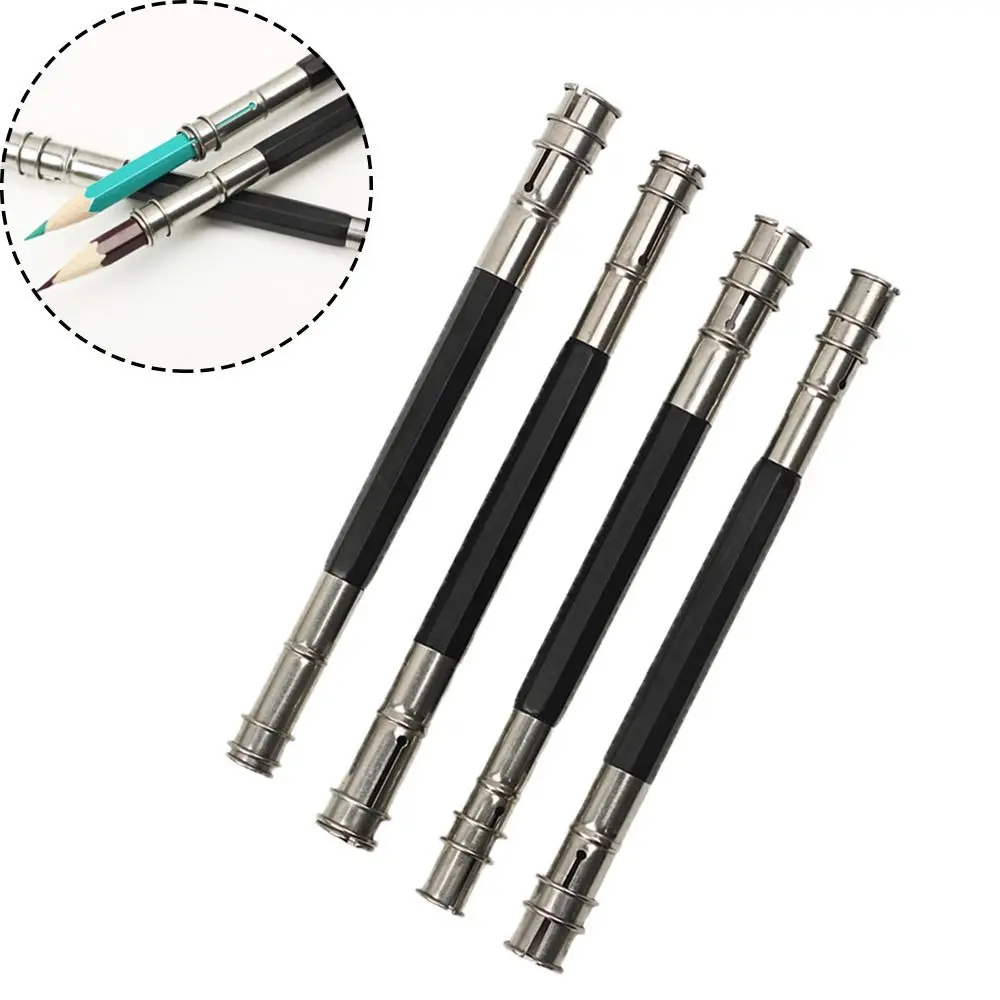 

4 PCS Student Metal Sketch Writing Pen Holder Dual Head Pencil Extender Art Write Tool