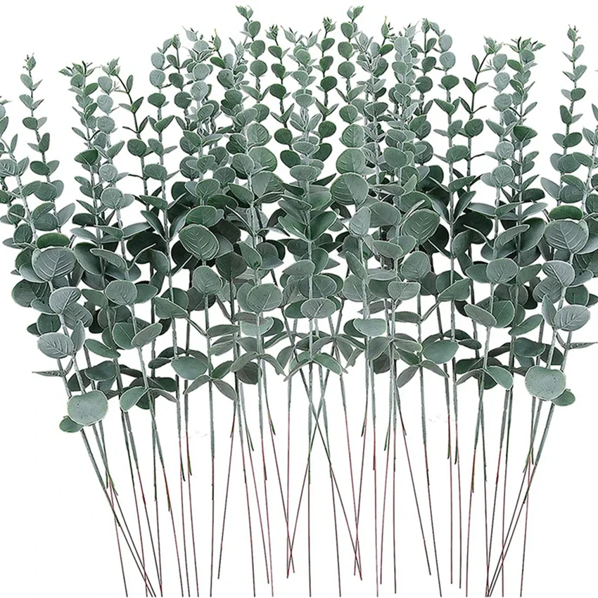 

8PCS Artificial Eucalyptus Leave Greenery Stems with Frost for Vase Home Party Wedding Decoration Outdoor DIY Flower Wall Wreath