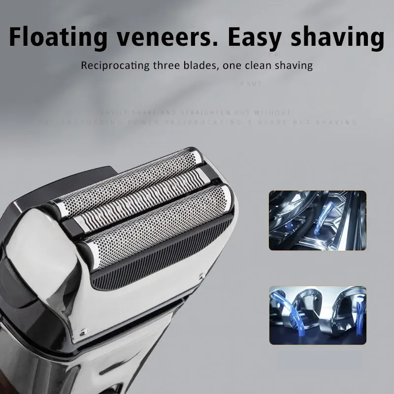 USB Rechargeable Electric Shaver Stainless Steel Shaving Machine Men 3D Triple Floating Blade Razor Shaver Barber Trimmer