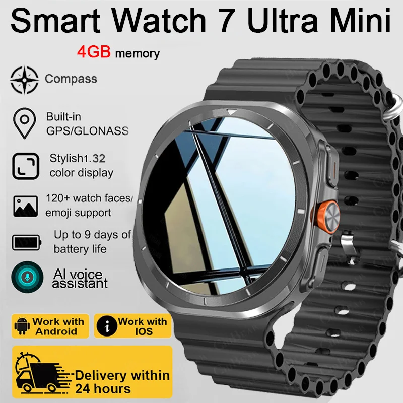 

2025 Новые DT 7 Mini Ultra Смарт-часы для мужчин 4 ГБ памяти NFC Компас Запись Воспроизведение видео GPS Многофункциональные BT Call Smartwatches