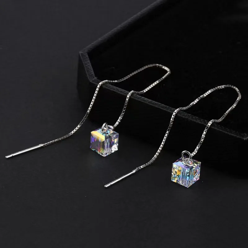 1 Pair Crystal Square Earrings Line Tassel Chain Drop Earring Women\'s Ear Line Straight Jewelry Gifts