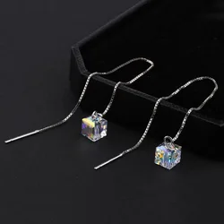 1 Pair Crystal Square Earrings Line Tassel Chain Drop Earring Women's Ear Line Straight Jewelry Gifts