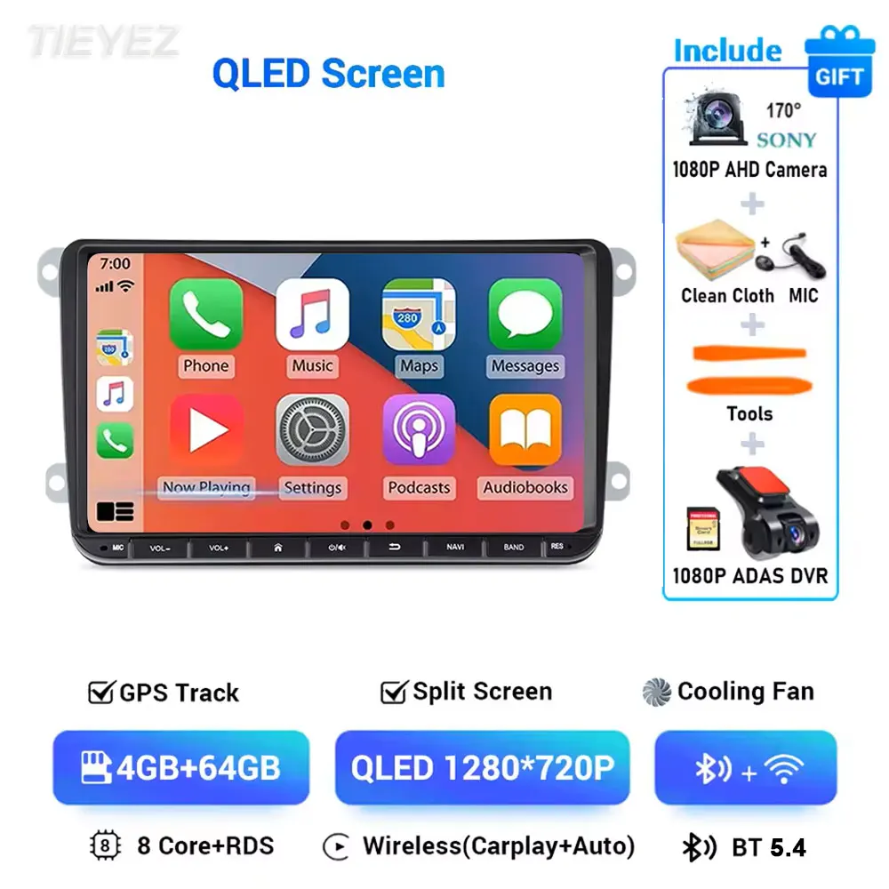 Android 15 Autoradio Speler voor VW Volkswagen Passat B6 GOLF 5 Scirocco Caddy Jetta Amarok Skoda Carplay Multimedia autoradio - afbeelding 1